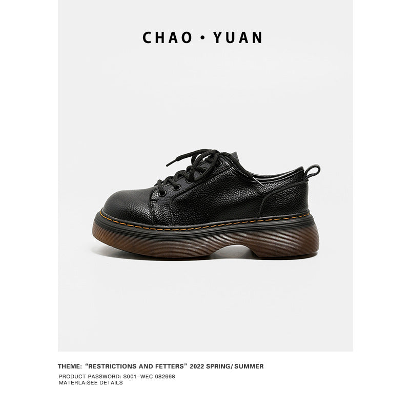 Women's Autumn British Style Round Head Lace Plus Leather Shoes