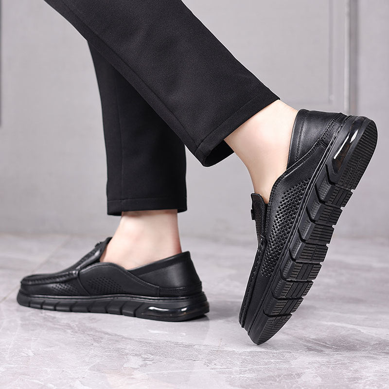 Men's Summer Hollow Breathable Hole Sheepskin White Casual Shoes