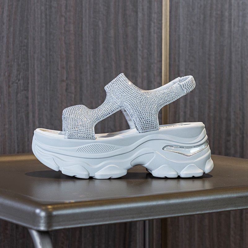 Women's Rhinestone Sole Sports Muffin Platform Fashion Sandals