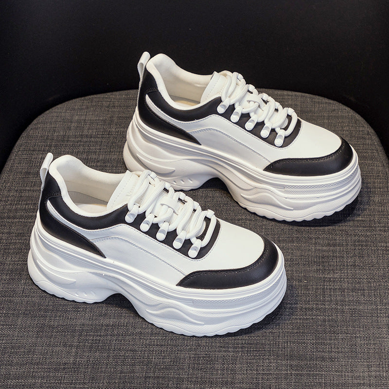 Women's White Retro Easy Matching Height Increasing Sneakers