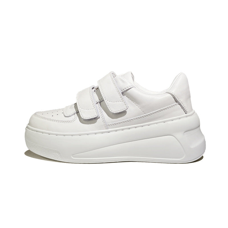 Women's Layer Cowhide Platform Smiley Face Velcro White Casual Shoes