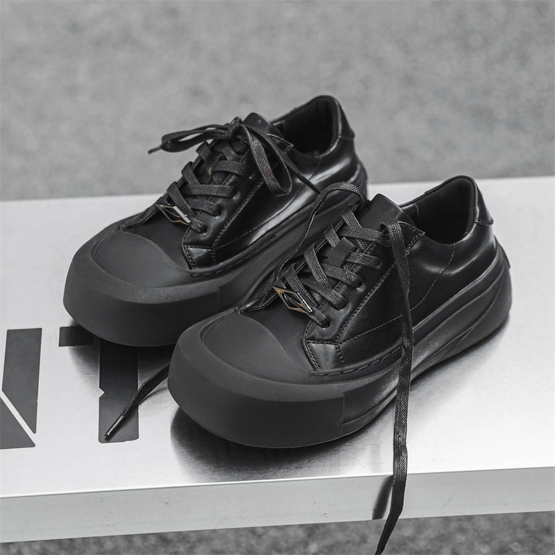 Men's White Platform Height Increasing Commuter Couple Leather Shoes