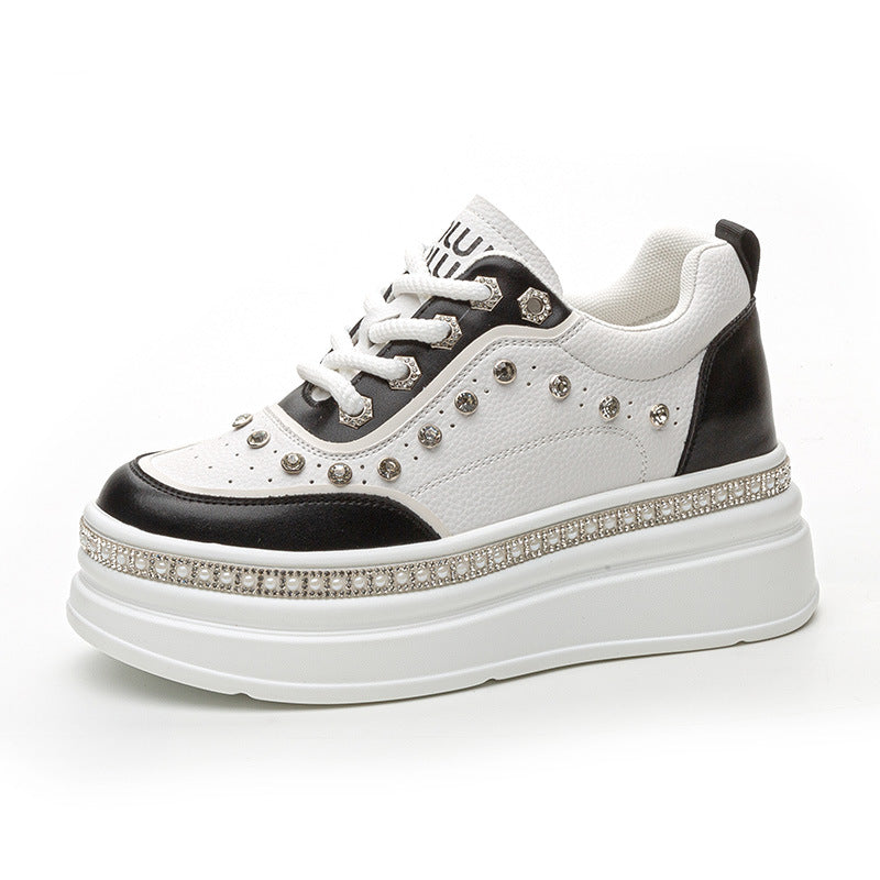 Women's Hidden White Summer Rhinestone Platform Small Heels