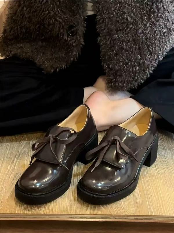 Women's Version Chunky Platform Mute Small Spring Retro Lace Loafers