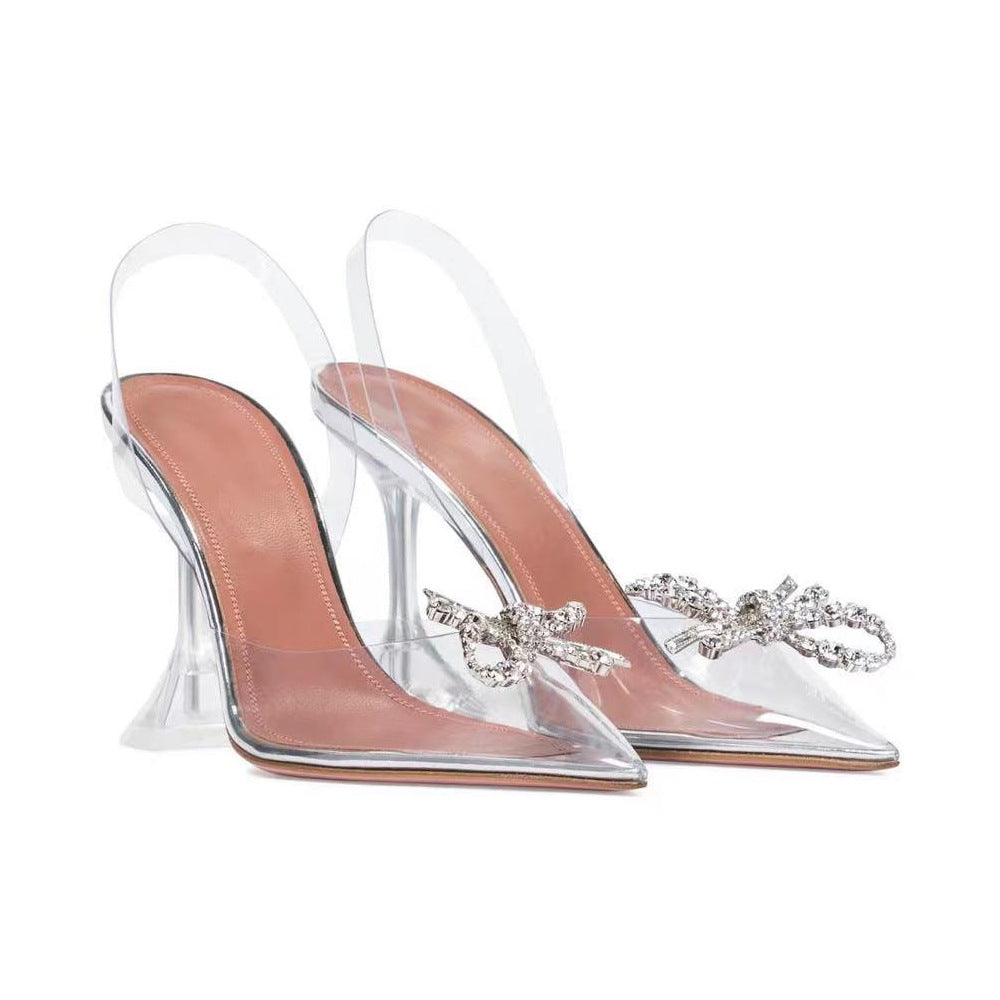 Made Rhinestone Bow Transparent Cool Pointed Heels