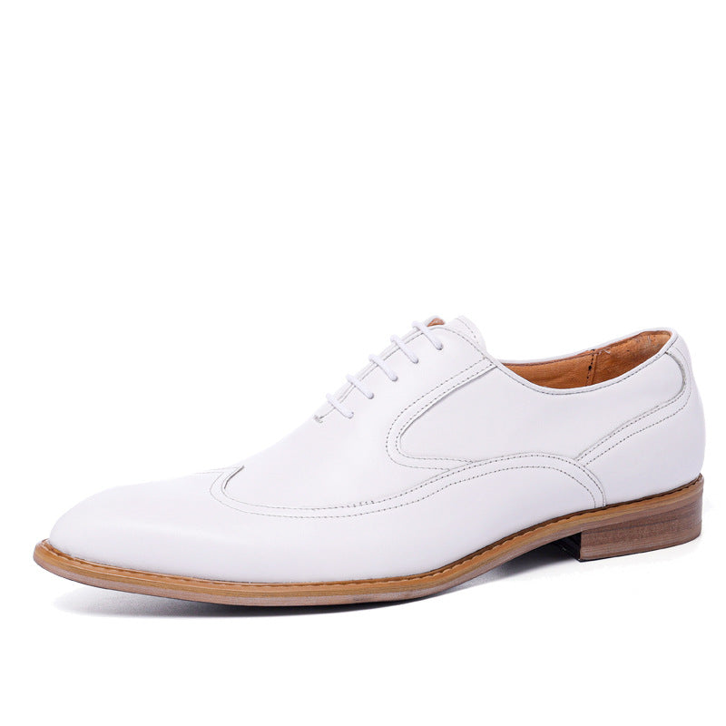 Men's Formal Wear Cowhide British Lace Up Trendy Wedding White Men's Business Leather Shoes