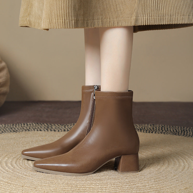 Women's French Style Booties Thin Square Head Boots