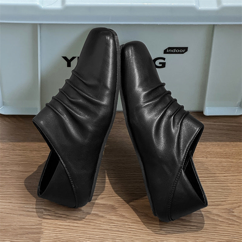 Square Head Derby Closed Toe High Sense Leather Shoes