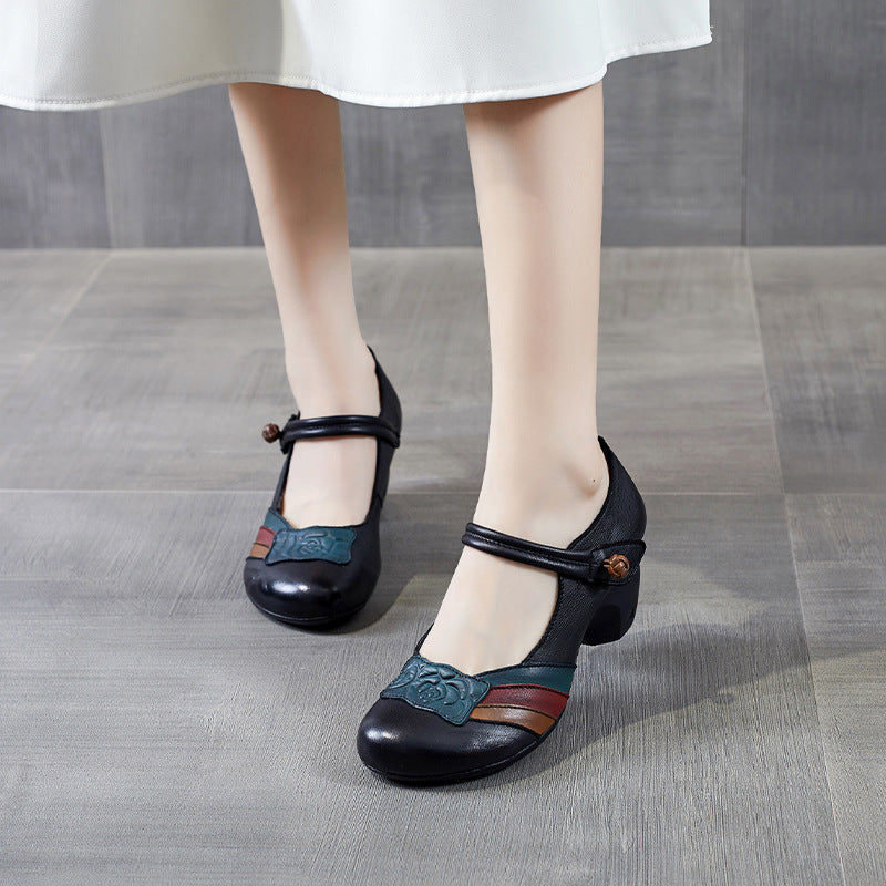Women's Color Matching Pumps Genuine Mary Jane Women's Shoes