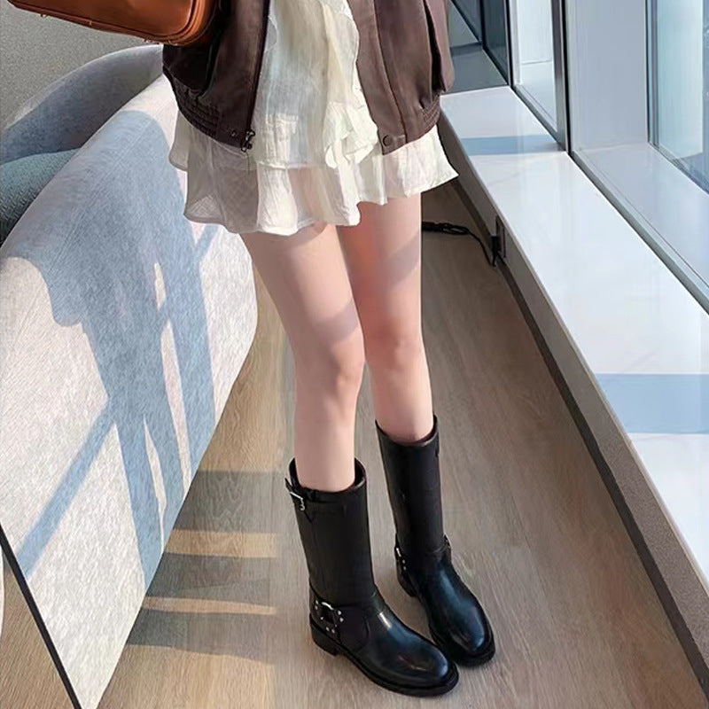 Women's Mom Cool Chic Vegetable Tanned French Retro Boots