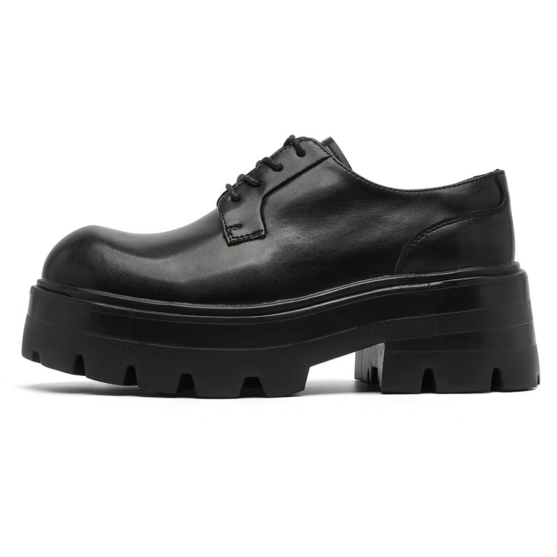 Men's Platform Height Increasing Derby High-grade Black Leather Shoes