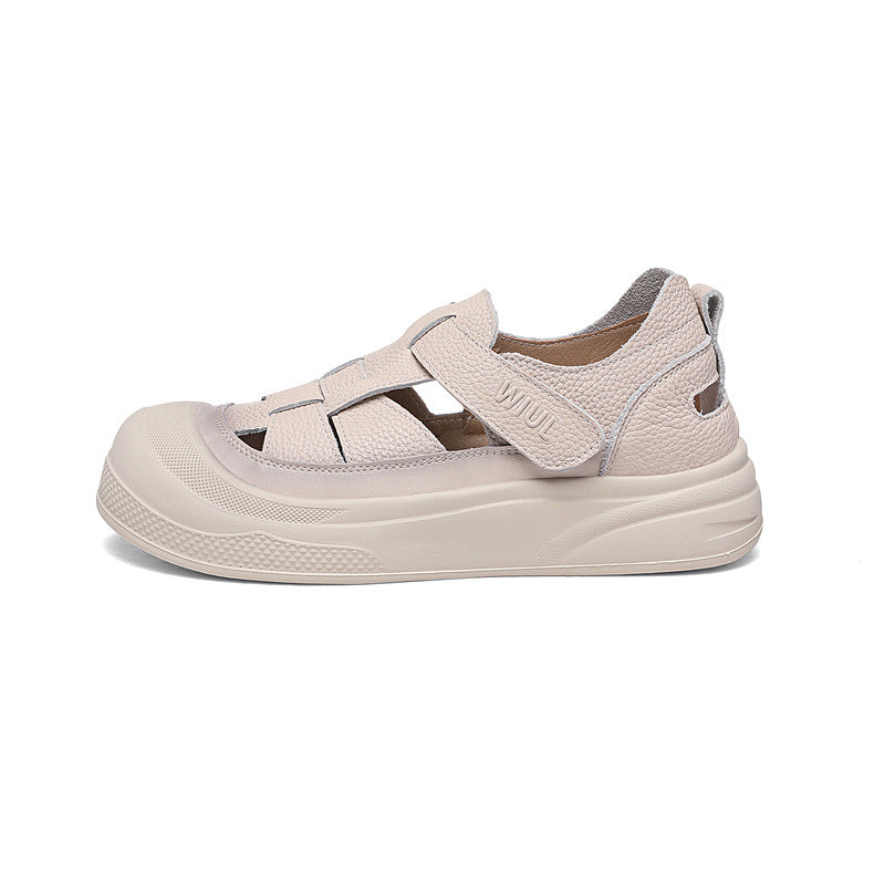 Women's Cowhide Platform Genuine Thick Bottom Hollow Sandals