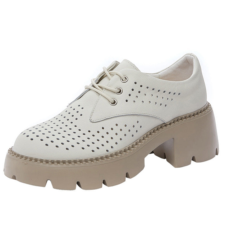 Women's Layer Cowhide British Style Thick Bottom Casual Shoes
