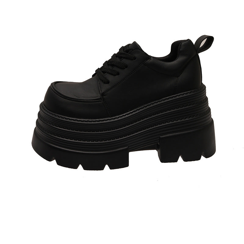Women's British Style Versatile Small Thick Sole Leather Shoes