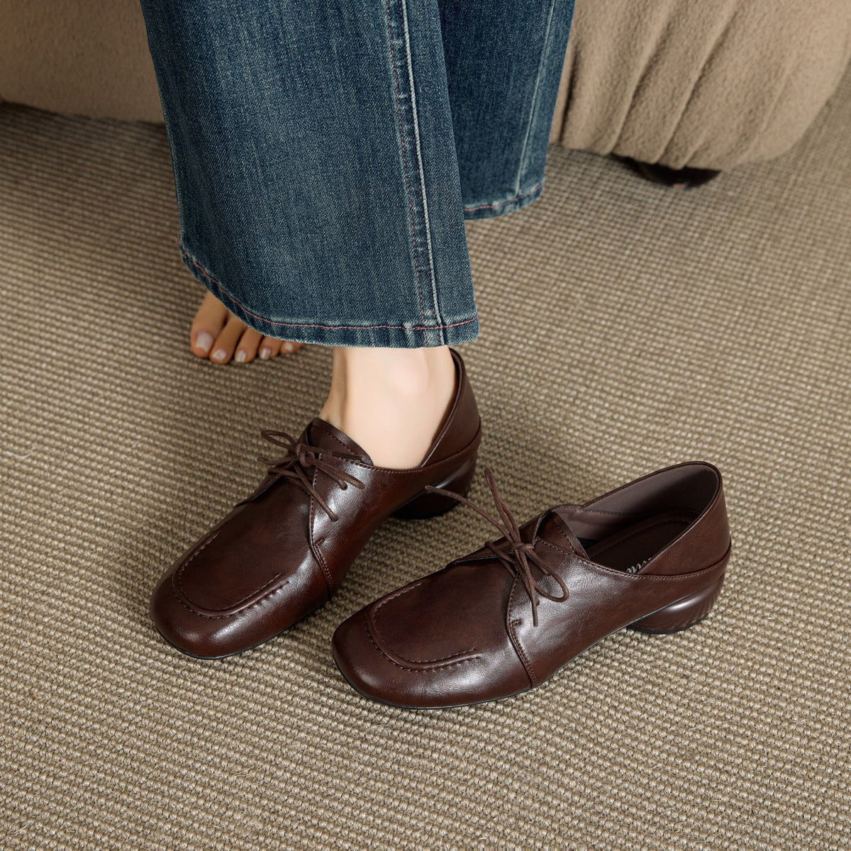 Women's Chunky Front Pumps Retro Mother British Women's Fashion Shoes