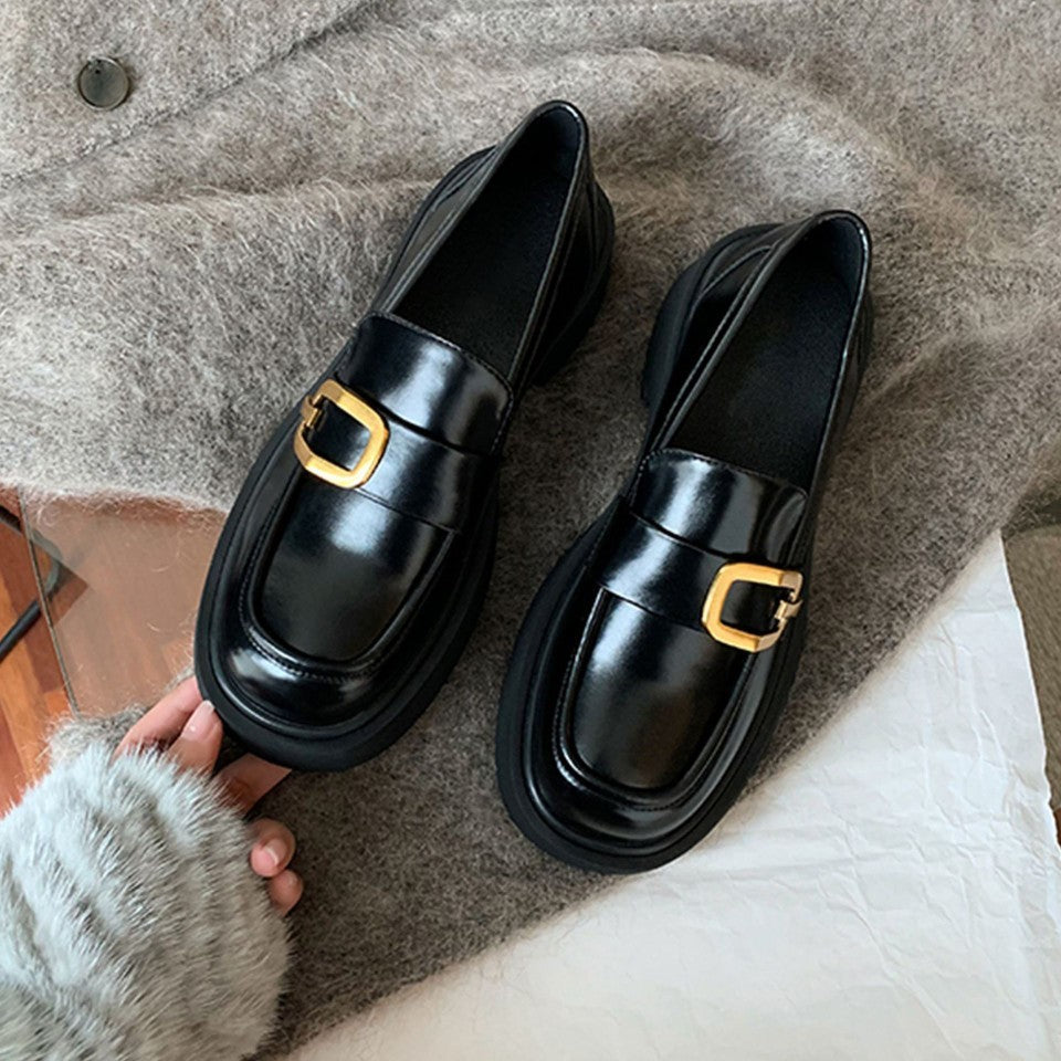 Women's Grape Mom British Strap Square Buckle Loafers