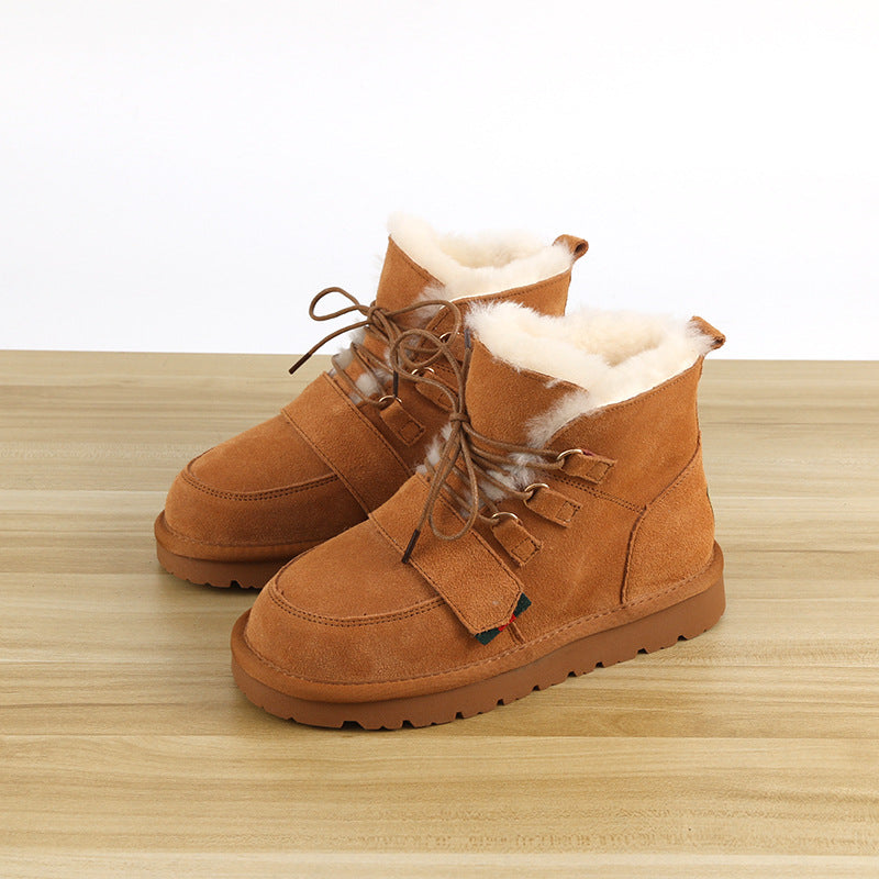 Women's Genuine Wool Winter Sheepskin Fur Cotton Boots