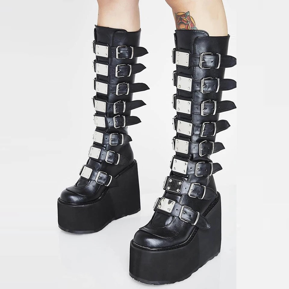 Women's Buckle With Platform High Female Plus Boots