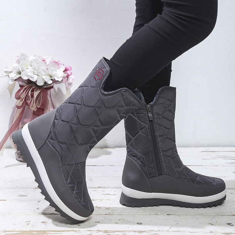 Warm Keeping Cotton Zip Side V Snow Boots