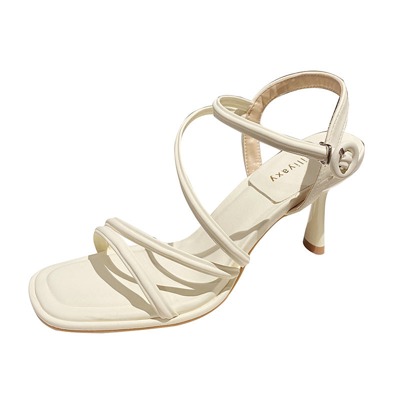Cross Strap High Female Square Toe Heels