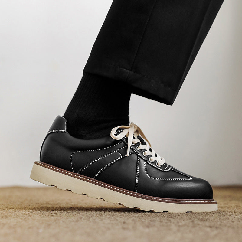 Men's Thick-soled British Style Derby Oxford White Leather Shoes