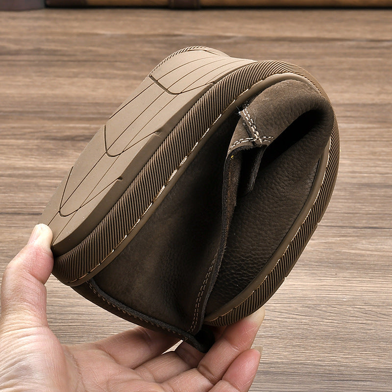 Men's Cowhide Soft Bottom Driving Lazy Retro Leather Shoes