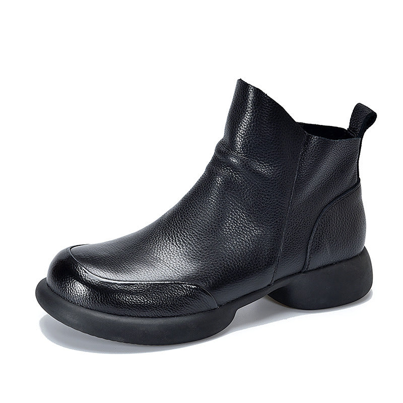 Women's Short Top Layer Cowhide Soft Bottom Boots