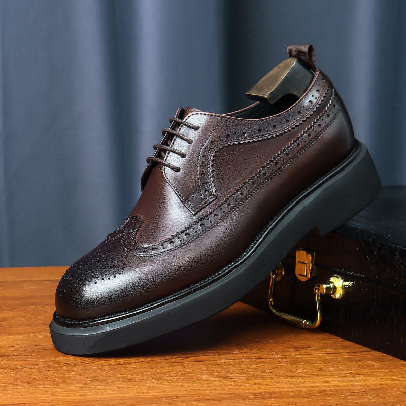 Men's Formal Wear Carved Cowhide Increased Light Casual Shoes