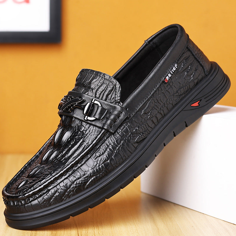 Men's Beanie Spring Cowhide Business Crocodile Pattern Leather Shoes