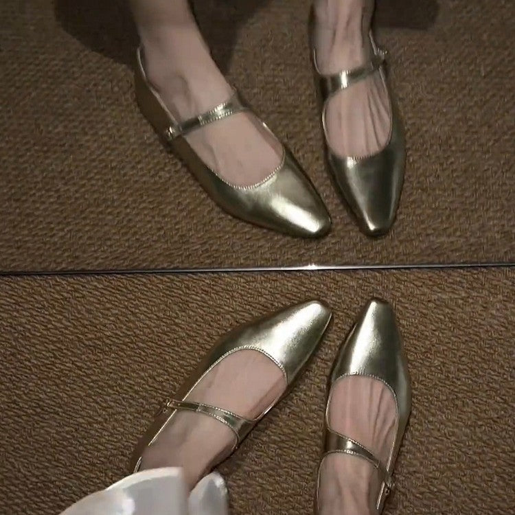 Women's Sheepskin Version French Gold Pointed Toe Women's Shoes