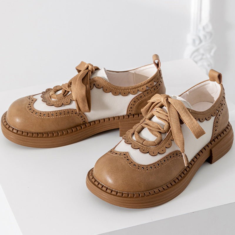 Women's Power College Style Small Lace Assorted Colors Retro Leather Shoes