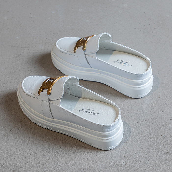 Women's Increasing Insole Half Thick-soled Spring Small Leather Shoes