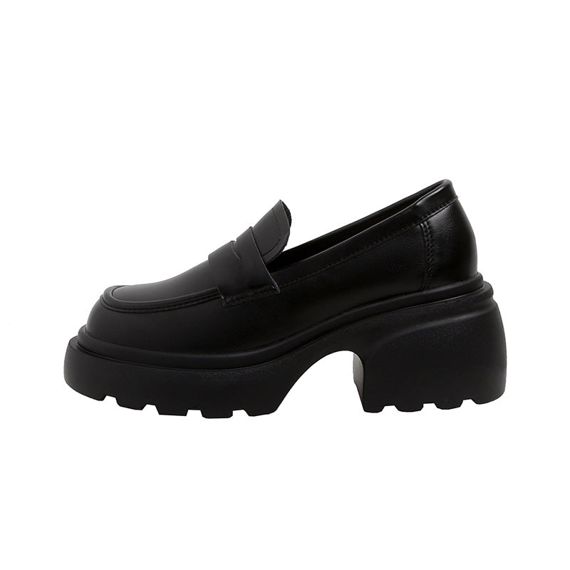 Cowhide French Style Platform Winter Height Loafers