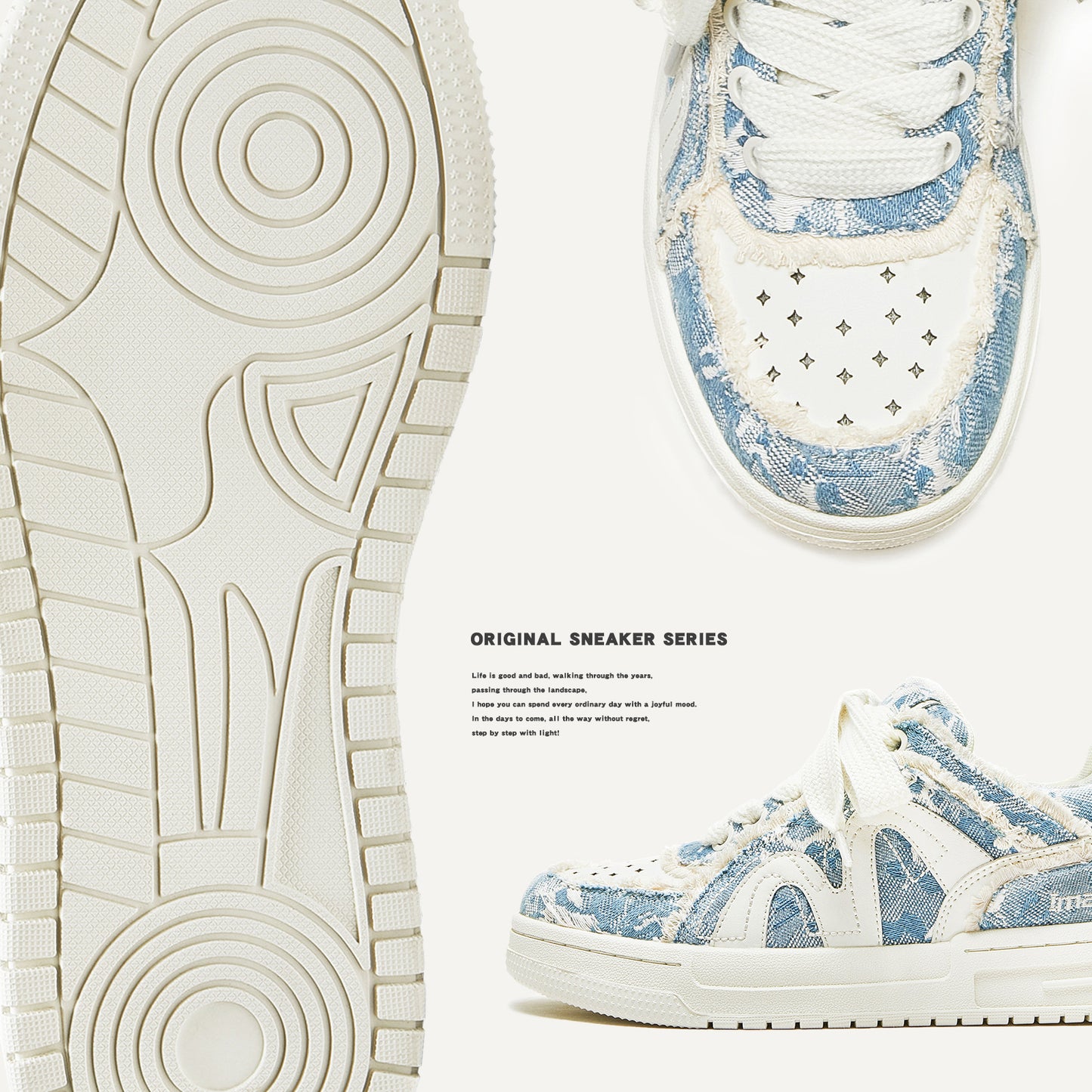 Women's & Men's Destruction Series Comfortable Denim Thick Bottom Sneakers