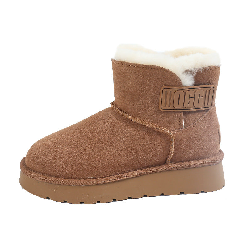 Women's Tube Veet Thickened Real Wool Velcro Snow Boots