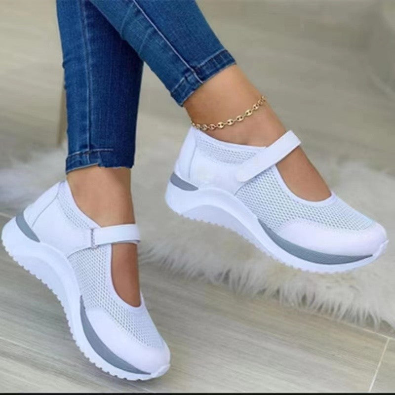 Women's Pumps Platform Flying Woven Breathable Velcro Casual Shoes