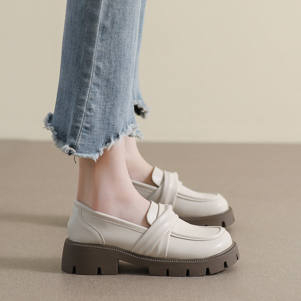 Platform Female Slip-on Black Vintage Preppy Loafers