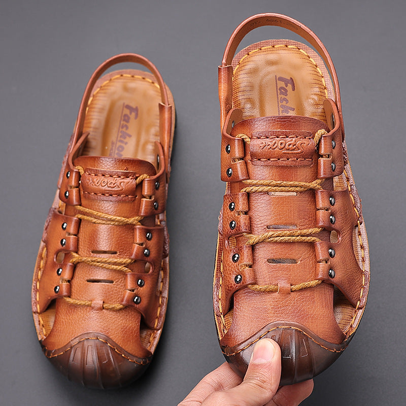 Men's Yuan Double-headed Layer Cowhide Summer Pump Sandals