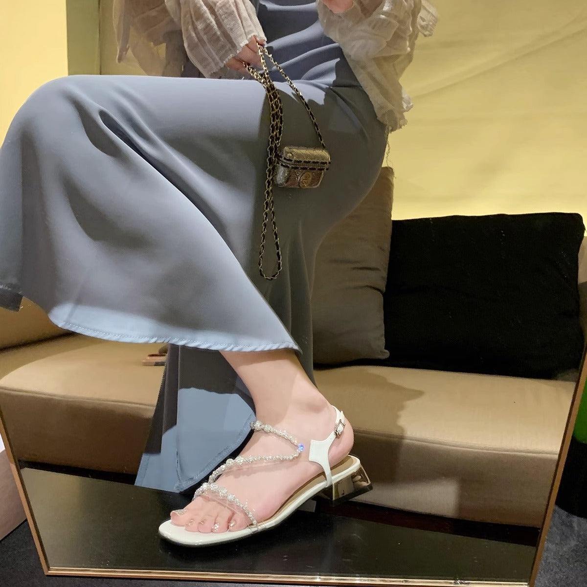 Women's Rhinestone With Chunky Summer Sier Heels