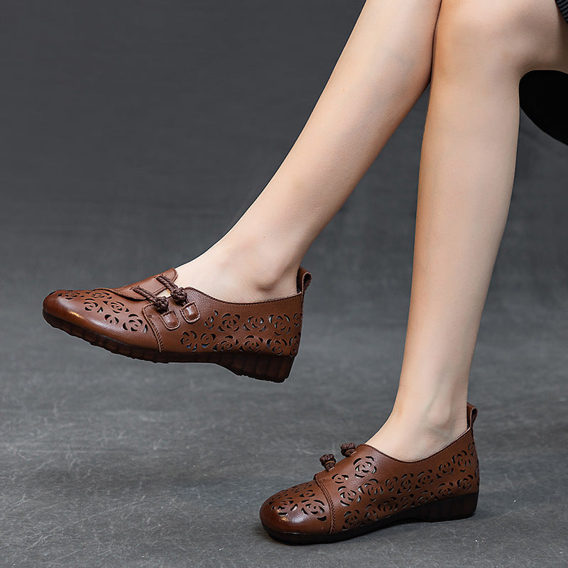 Women's Bottom Top Layer Cowhide Punching Hollow Women's Shoes