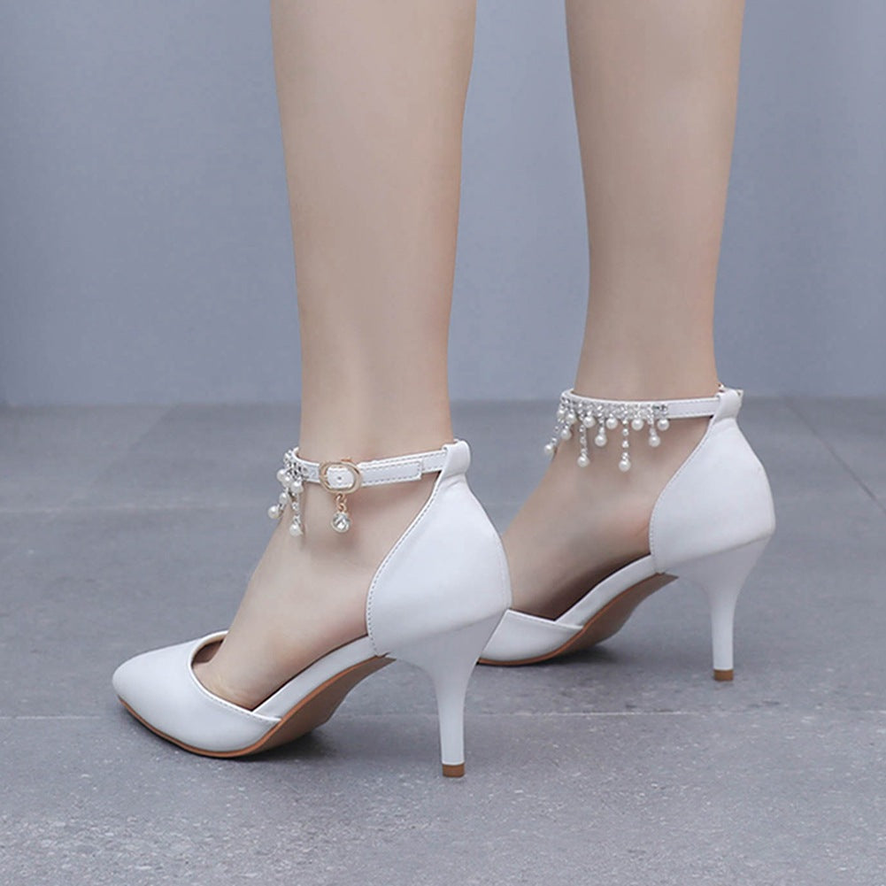 Plus Size Stiletto Pointed Toe Beaded Tassel Sandals