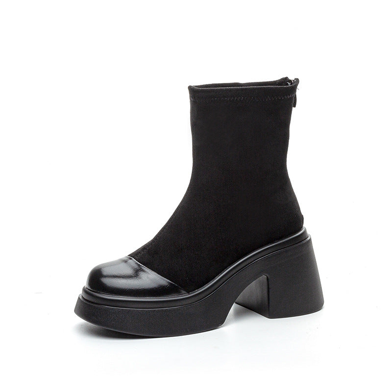 Women's Thick Bottom Chunky Fashion Square Toe Boots