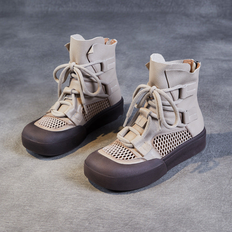 Women's Summer Genuine Retro Easy Matching Mesh Hollow Out Boots