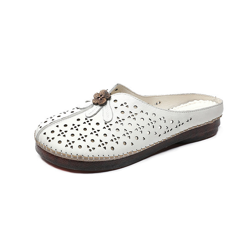 Women's Summer First Layer Cowhide Outdoor Retro Slippers