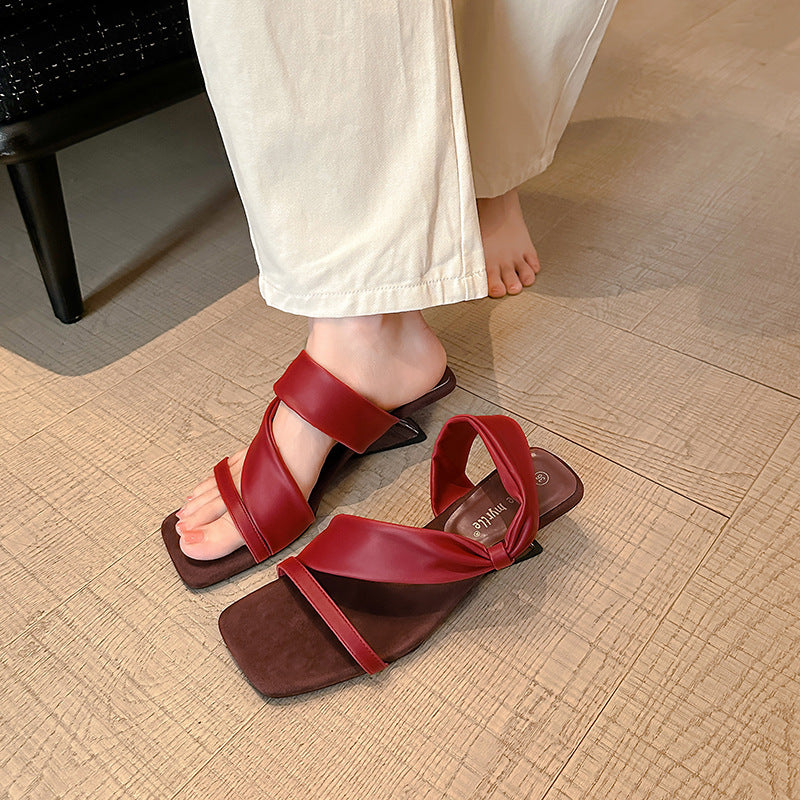Women's Mom Summer High Temperament Square Head Heels