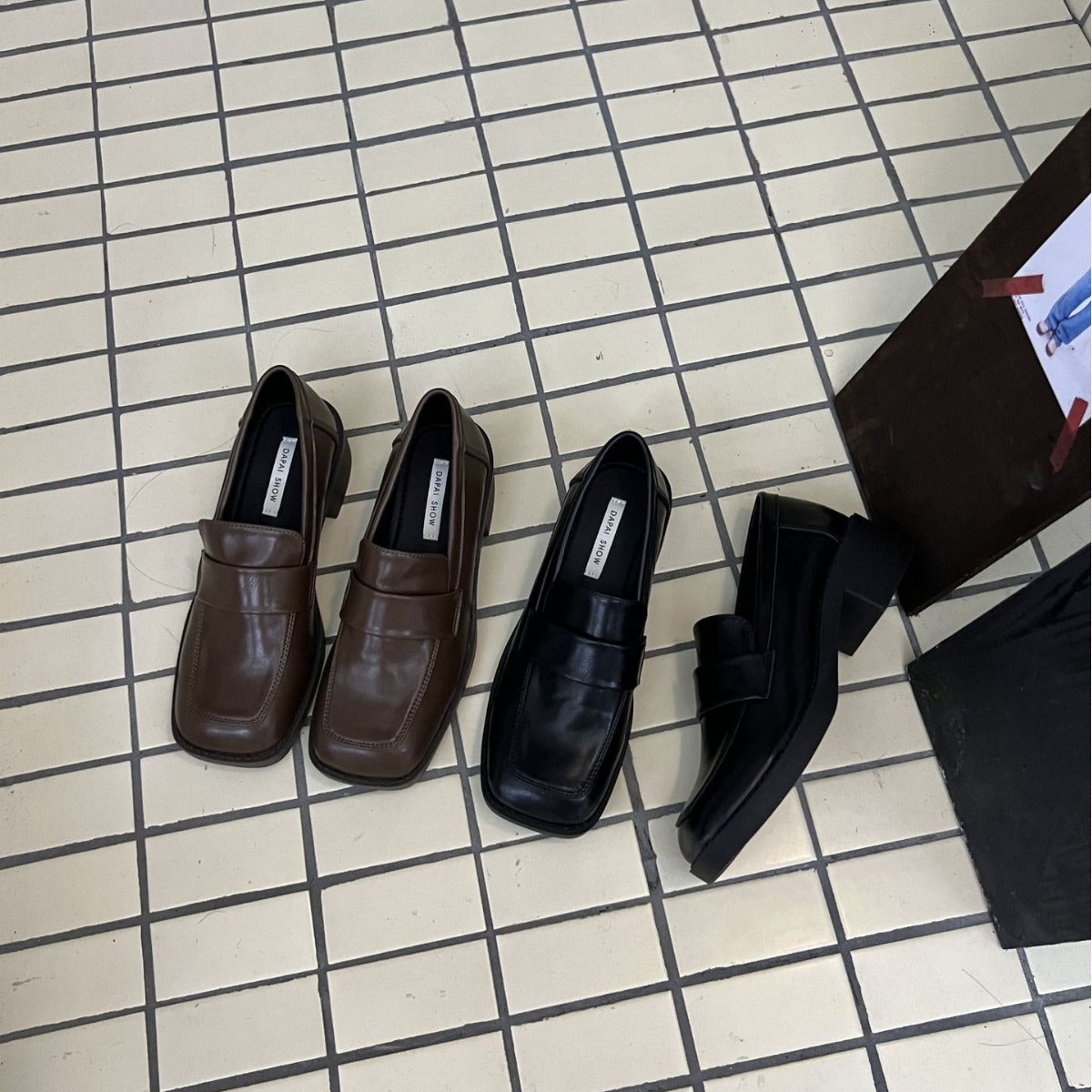 Women's Square Toe Slip-on Uniform Retro British Style Leather Shoes