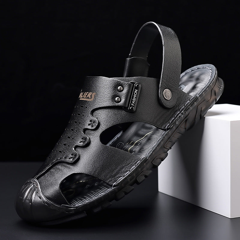 Men's Yuan Double-headed Layer Cowhide Summer Pump Sandals