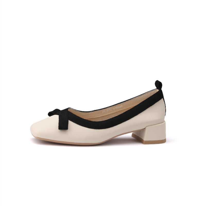 Women's Mid Bow Square Toe French Evening Style Women's Fashion Shoes