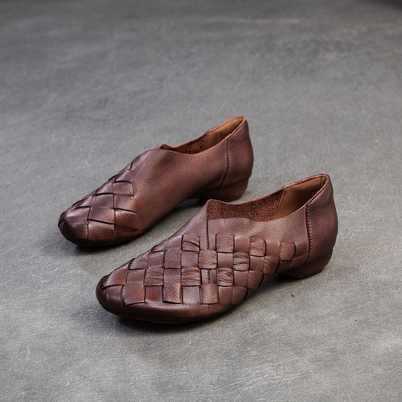 Women's Hand-woven One Pedal First Layer Cowhide Loafers