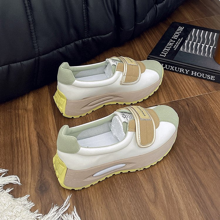 Women's Platform Bottom Mid Low Top Thick Vintage Low-cut Velcro Sneakers